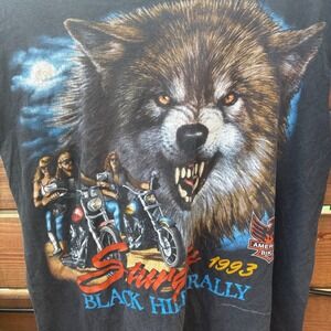 3D emblem American Biker Sturgis 1993 Muscle Tee Mens XL Black Wolf Tank Cut